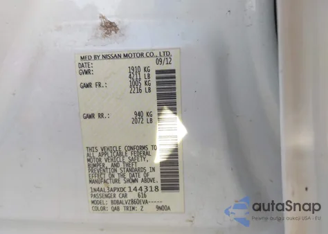 2013 Nissan Altima 2.5 Sl из США, поврежденный, VIN 1N4AL3APXDC144318